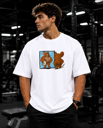 Train Hard Oversized White T-Shirt for Men